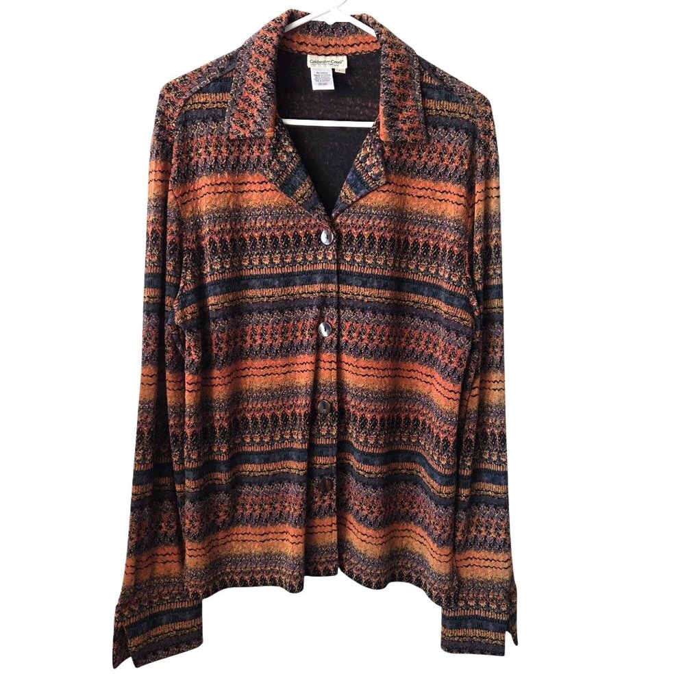 Coldwater Creek Womens L Multicolor Striped Pattern Button-Down Slinky Cardigan